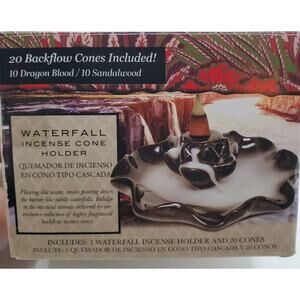 Waterfall Incense Cone Holder Burner Black NEW 20 Backflow Cones Included